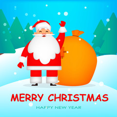 Sticker - Christmas greeting card. Funny Santa Claus