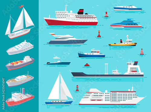 Fotografía Water Transport Ships Traveling Means Set Vector