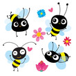 © Aliona Luk - set of four cartoon bees in motion. Each bee reflects different emotion, action. Use as symbol icon element emblem for childrens books pictures and cards. Vector illustration. Hand-drawn concept