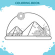 Coloring book page for kids. The camels and Giza pyramids