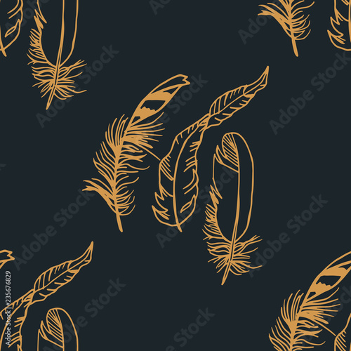 Fotografie, Obraz Mockingjay feather seamless pattern hand drawn sketch