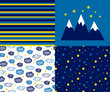 © scifilullaby - Vector set of decorative elements for children's products. The set includes three seamless patterns and one illustration.