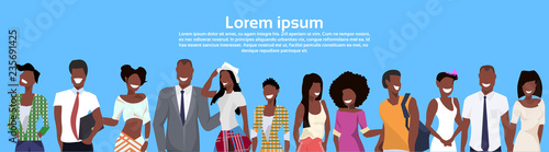 African American People Group Standing Together Set Men Women