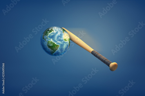Fotografie, Obraz 3d rendering of the earth's being hit by a baseball bat.