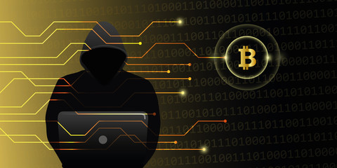 Wall Mural - hacker attack on bitcoins crypto currency web cyber crime vector illustration EPS10
