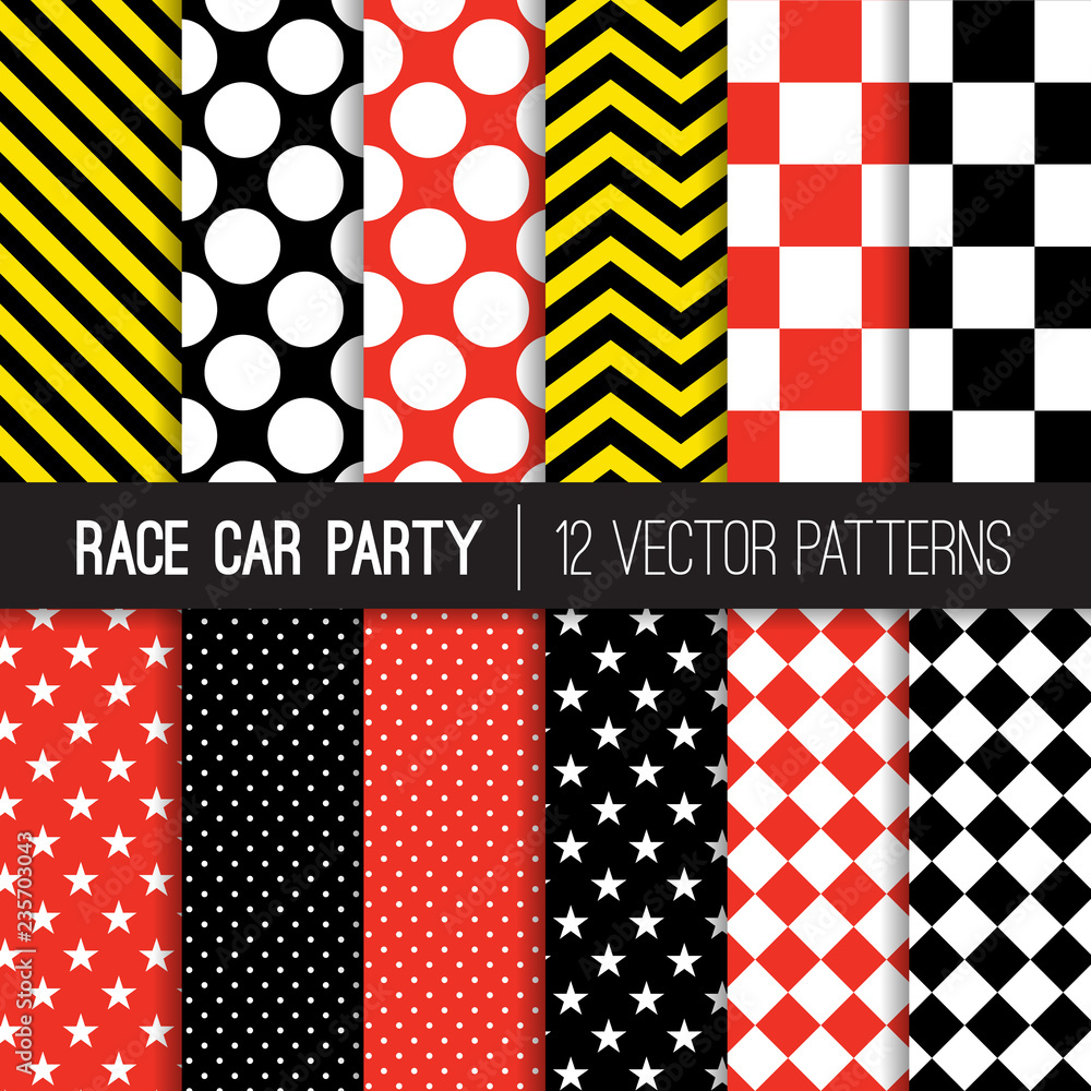 Race Car Theme Vector Seamless Pattern Mix. Red, Black and Yellow ...