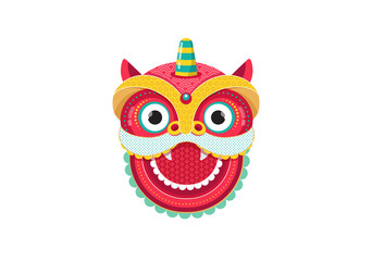 Chinese New Year background, greeting card with a lion dance, red dragon character