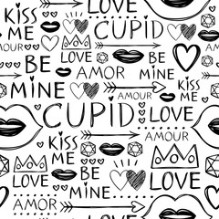 Wall Mural - Valentine's day romantic love pattern - grunge doodle style.