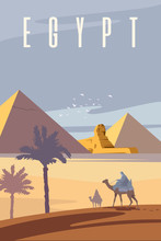 Vector Art Deco Retro Poster. The Egyptian Pyramids.