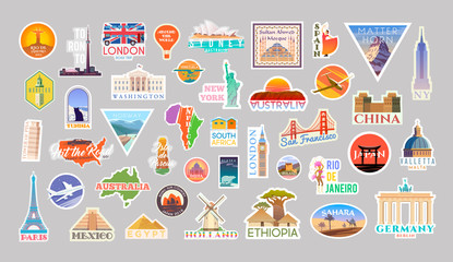 set of vector travelling stickers colliction. around the world
