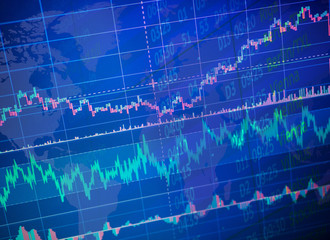 World economics graph with data. Conceptual view of exchange market. Trading. Technical analysis