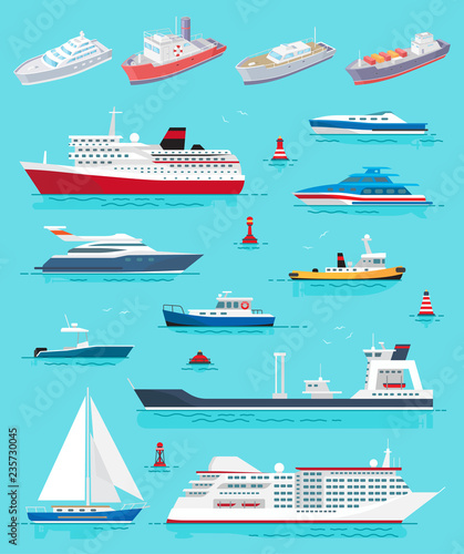 Fotomural Water Transport Different Kinds of Ships Vector