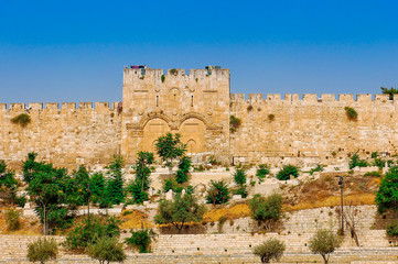 Golden gates of Jerusalem on the east wall of the old town