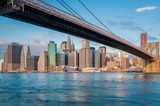 Fototapeta  - Manhattan Skyline from Pebble Beach in Brooklyn, United States.