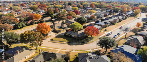 Panorama Top View Beautiful Neighborhood In Coppell Texas Usa In