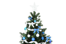 Christmas Tree With Decorations On White Background