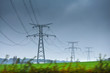 © Sodel Vladyslav - High voltage lines and power pylons in a green agricultural landscape at rainy day with.