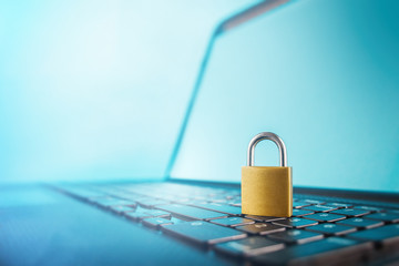 Padlock on computer keyboard. Network Security, data security and antivirus protection PC.