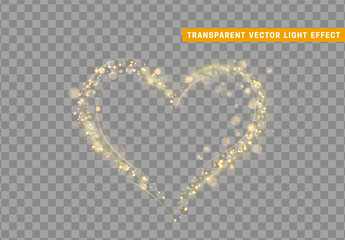 Wall Mural - golden heart of glitter light effect. glowing sparkling particles on transparent background. sparkle