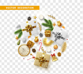 christmas decoration design with festive objects. isolated on transparent background