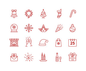 Illustration for New Year and Christmas design icon set in line style.