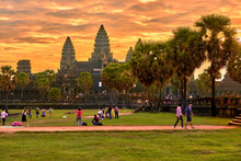 SIEM REAP, CAMBODIA - 13 December 2014:View Of Angkor Wat At Sunrise, Archaeological Park In Siem Reap, Cambodia UNESCO World Heritage Site
