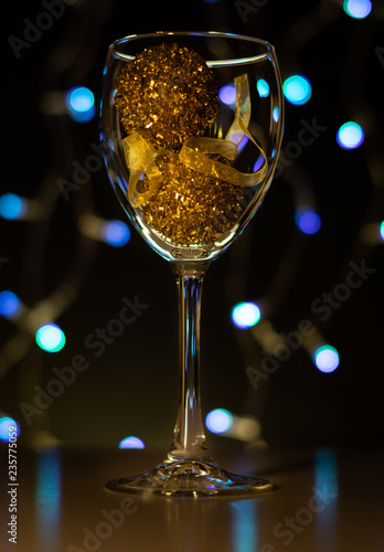 Christmas Cards Wine Glass With Red Blue And Gold Christmas