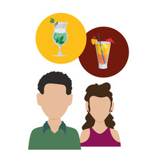 Canvas Print - people with speech bubbles and cocktails icons