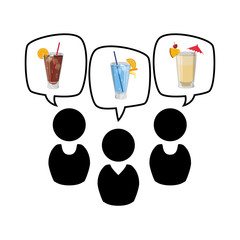 Canvas Print - people with speech bubbles and cocktails icons