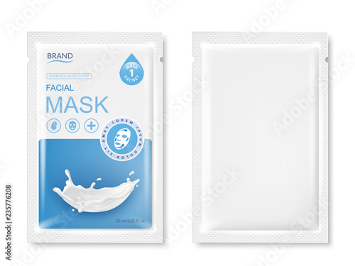 Download Facial sheet mask sachet package mockup. Vector realistic ...