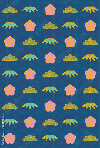 背景素材 年賀状 松竹梅 麻柄 青 はがきサイズ 縦 Stock Vector Adobe Stock 背景素材 年賀状 松竹梅 麻柄 青 はがきサイズ 縦 Stock Vector Adobe Stock