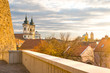 Eger historic city center: sunset view on the Cathedral Basilica of St. John the Apostle and the Minorite Church