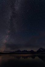 The Milky Way And A Meteor In June, Above Jackson Lake, Grand Teton NP, Wyoming