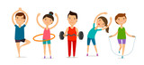 Fototapeta  - People involved in sports. Fitness, gym, healthy lifestyle concept. Cartoon vector illustration