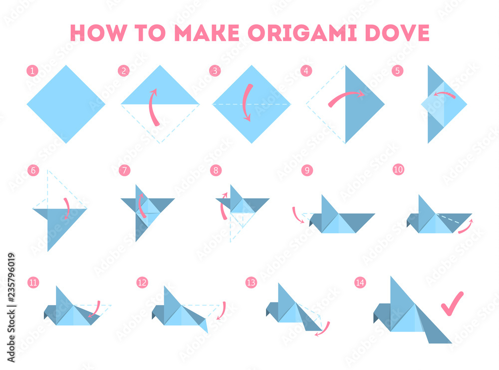 How to make an origami dove guide. - obrazy, fototapety, plakaty 