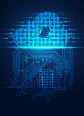 Wall Mural - cloud symbol combined with electronic board, concept of cloud computing