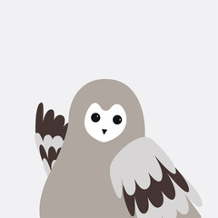 Sticker - Cute wild gray owl cartoon vector