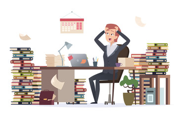 Canvas Print - overworked businesswoman. asleep depressed tired hard work female manager sitting office desk in big