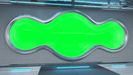Poster - white tech spaceship round window interior background 3d rendering