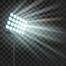 Stadium Glowing Light. Stadium Projector Lights To Illumnate Evening Or Night Sport Games, Concerts, Shows. Arena Spotlights