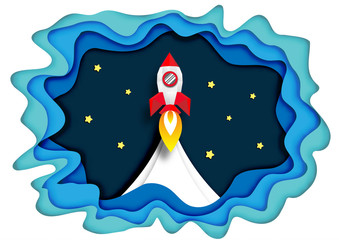 Wall Mural - paper art of spaceships launch to space and abstract design background vector