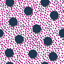 Minimal Vector Seamless Pattern Navy Blue Polka Dot On Layers Hand Drawing Pink Dot Paint , Wallpaper, For Fashion  Fabric And All Prints