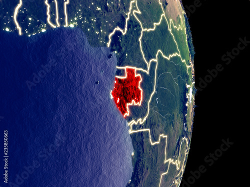 Fotografie, Obraz Satellite view of Gabon at night with visible bright city lights