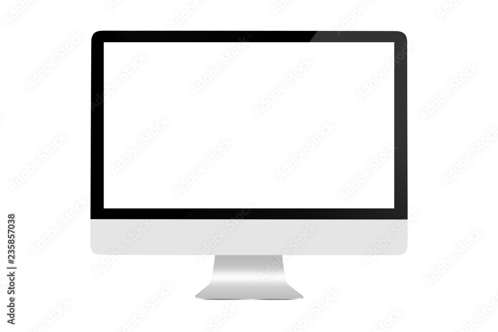 Modern flat screen computer monitor. Computer display isolated on white background - obrazy, fototapety, plakaty 