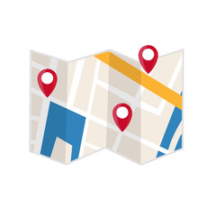 Poster - maps navigation with red and blue color point markers and compass design background, vector illustration