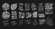 © Artlana - Set of Hand lettering quotes with sketches for coffee shop or cafe. Hand drawn vintage typography collection isolated on black background