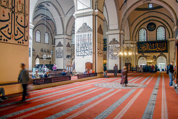 Wall Mural - Bursa, Turkey, 30 April 2012: Ottoman Calligraphy, Ulu Mosque or Grand Mosque built in the Seljuk style, it was ordered by the Ottoman Sultan Bayezid I and built between 1396 and 1399.