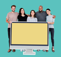 Poster - Diverse people with a blank computer screen mockup