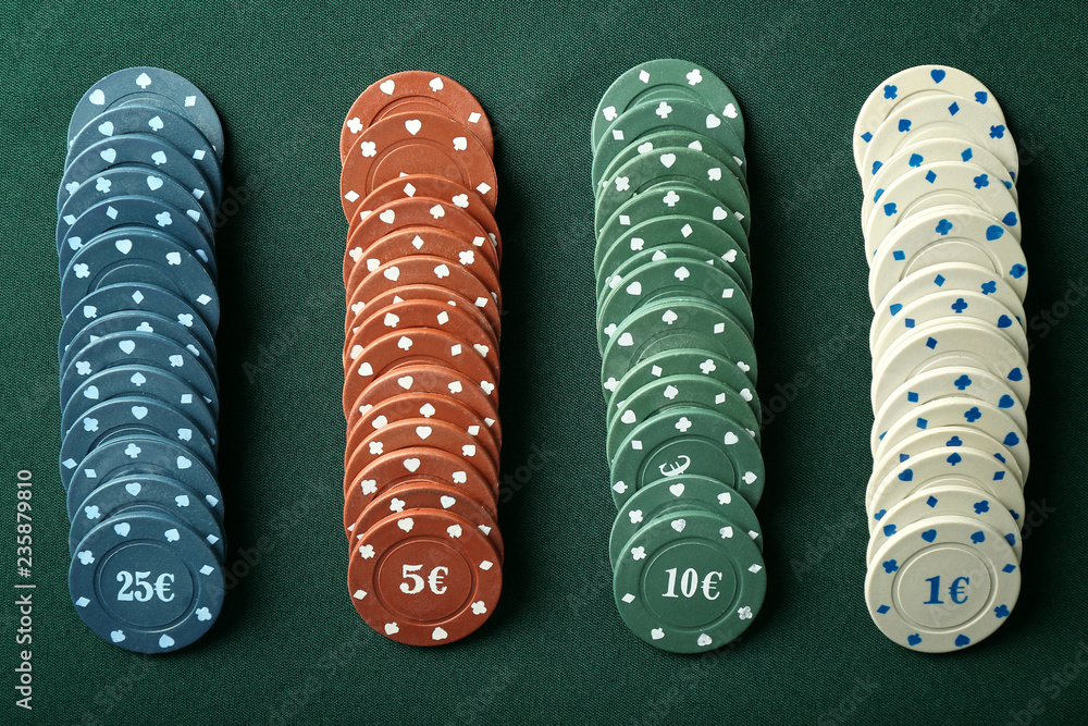 Chips on color table in casino