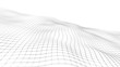 Wave of particles on white background. Abstract interlacing lines and points. Digital connection of elements. Imitation waves.